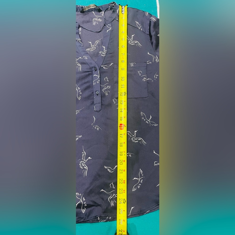 Zara Navy Bird Print Blouse - Picture 6 of 6